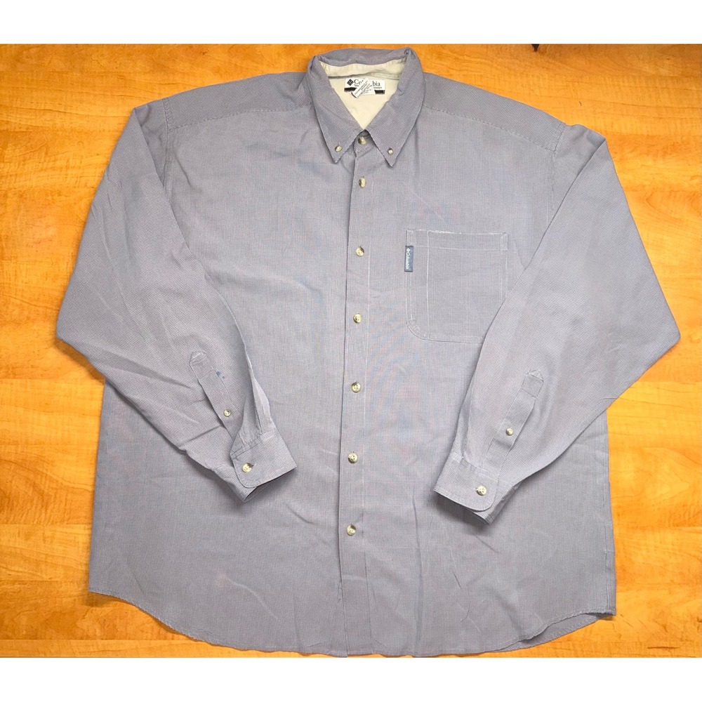 Columbia Sportswear Mens XXL Blue Gingham Check Long Sleeve Button Down Shirt